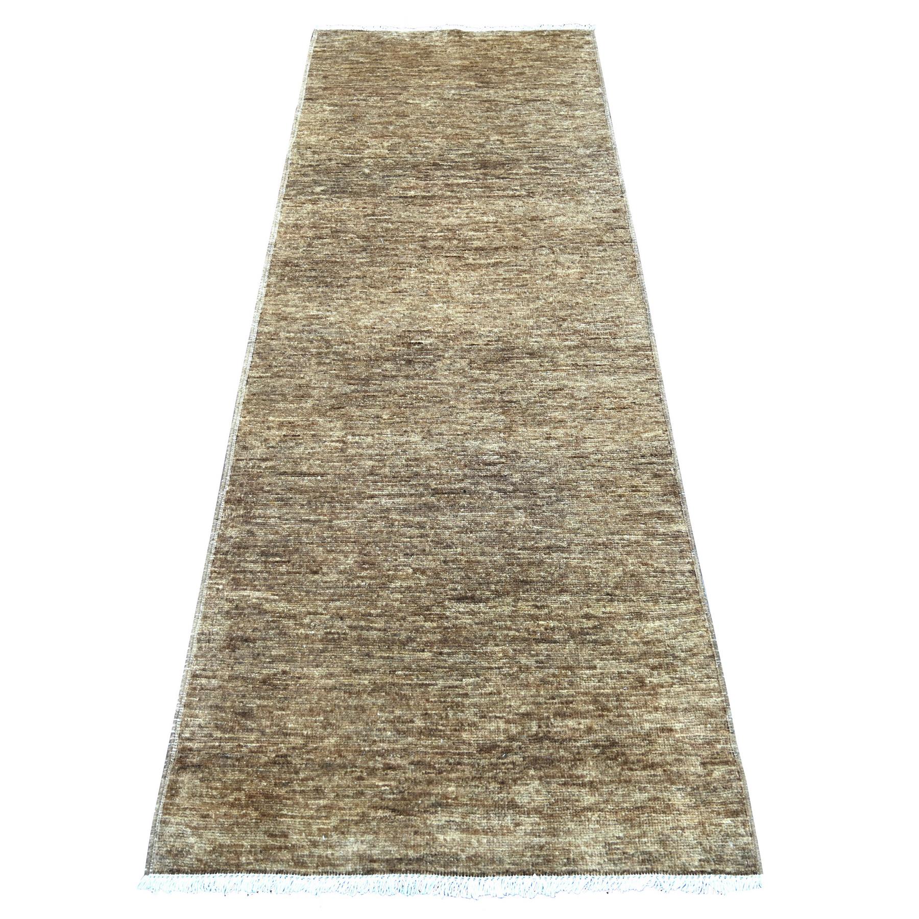 2'8"x7'4" Mocha Brown, Plain Solid Pattern, Hand Knotted, Hand Spun Ghazni Wool, Lush and Plush, Runner, Oriental Rug 